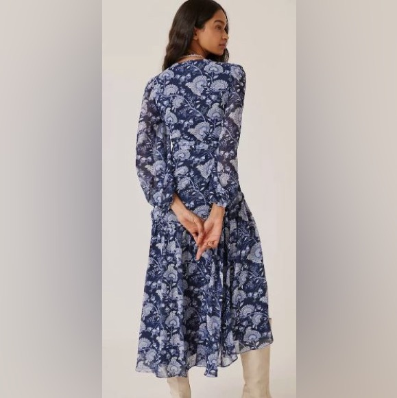 Anthropologie Hutch Geo Long Sleeve Wrap Midi Dress - Picture 2 of 4